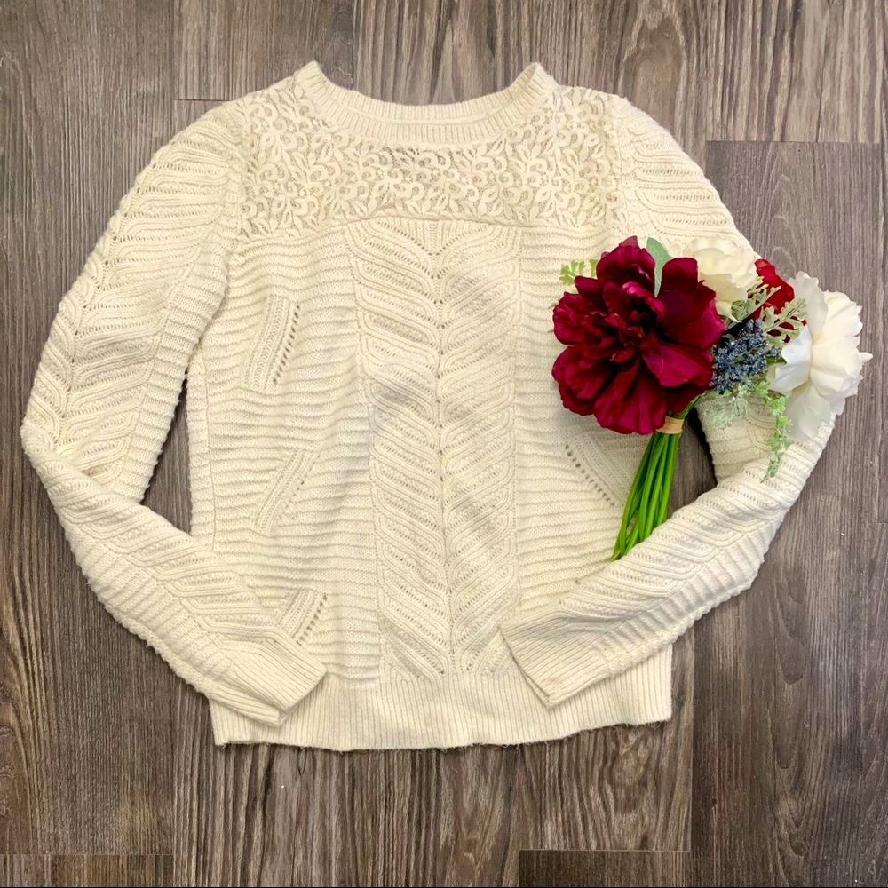 Lightly worn white loft sweater with lace detail size small